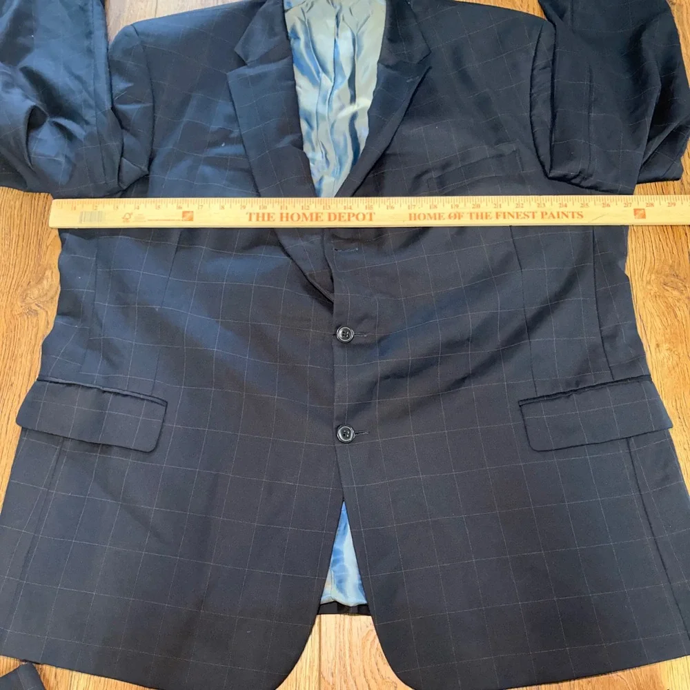 Giorgio Cosani Mens Navy Wool Cashmere Suit Blazer 52R Pants 46x31 Windowpane